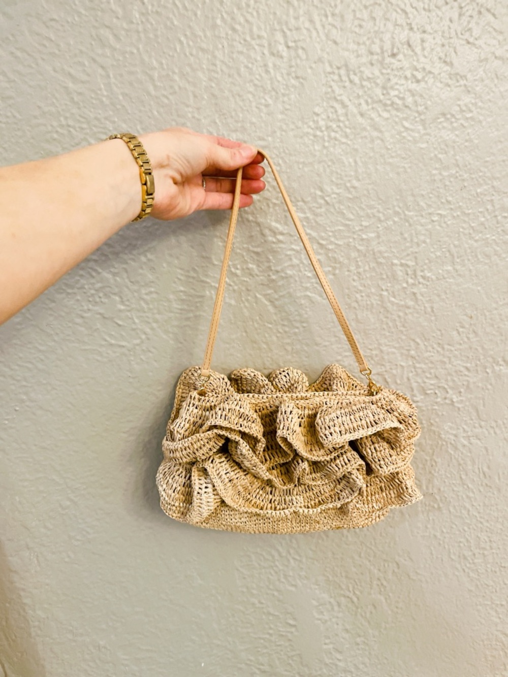 Loeffler Randall Odette Clutch in Natural  Woven Ruffle Purse from REVOLVE NWOT - Picture 2 of 10